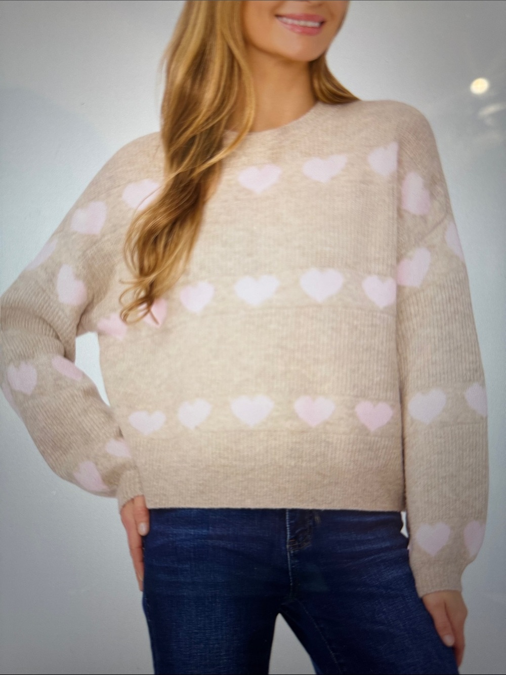 CeCe Crewneck Sweater with Pink Heart Motif